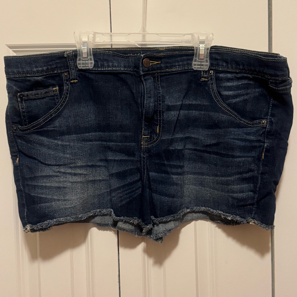 Mossimo Denim Boyfriend Shorts 18/34 Dark Wash Frayed Hem Stretch